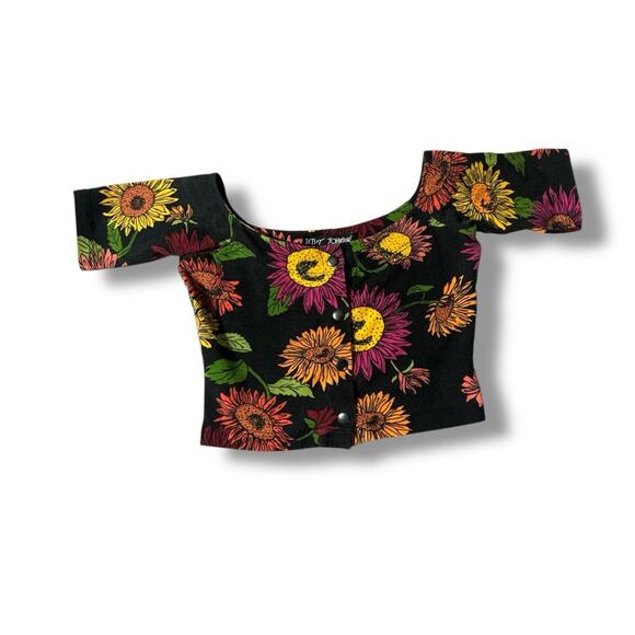 Vintage 90s Betsey Johnson Archive Crop Top all over print sunflower Design - Picture 1 of 5